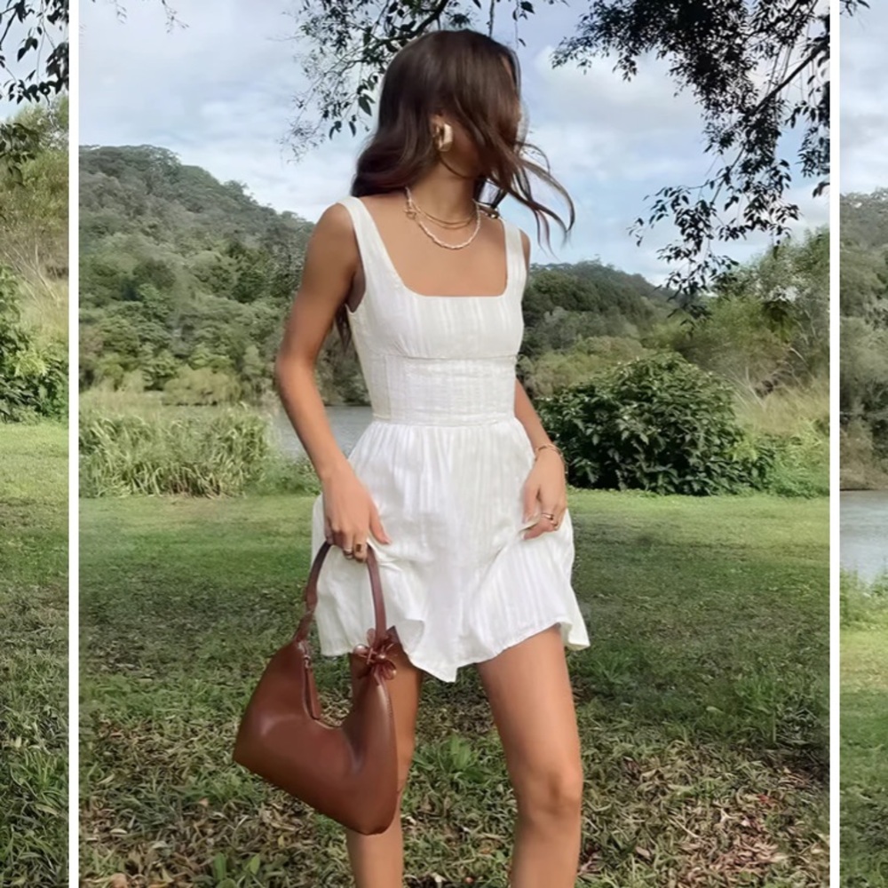 Commense Semi-Sheer Solid Square Neckline Short D… - image 1